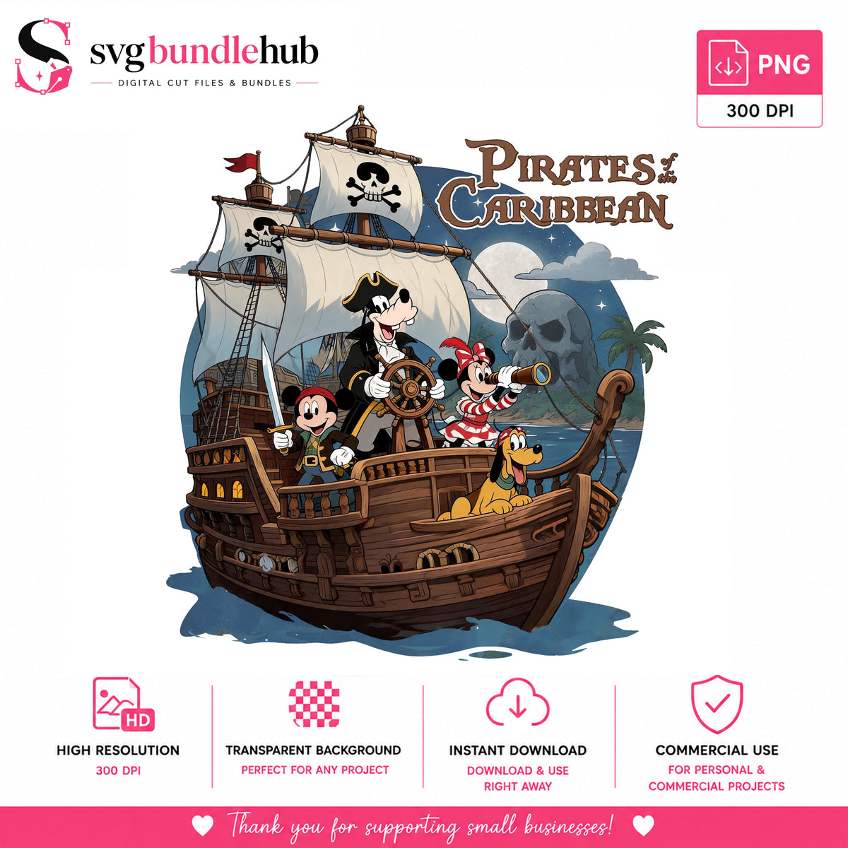 Mickey Pirate Ship Caribbean PNG | SvgBundleHub