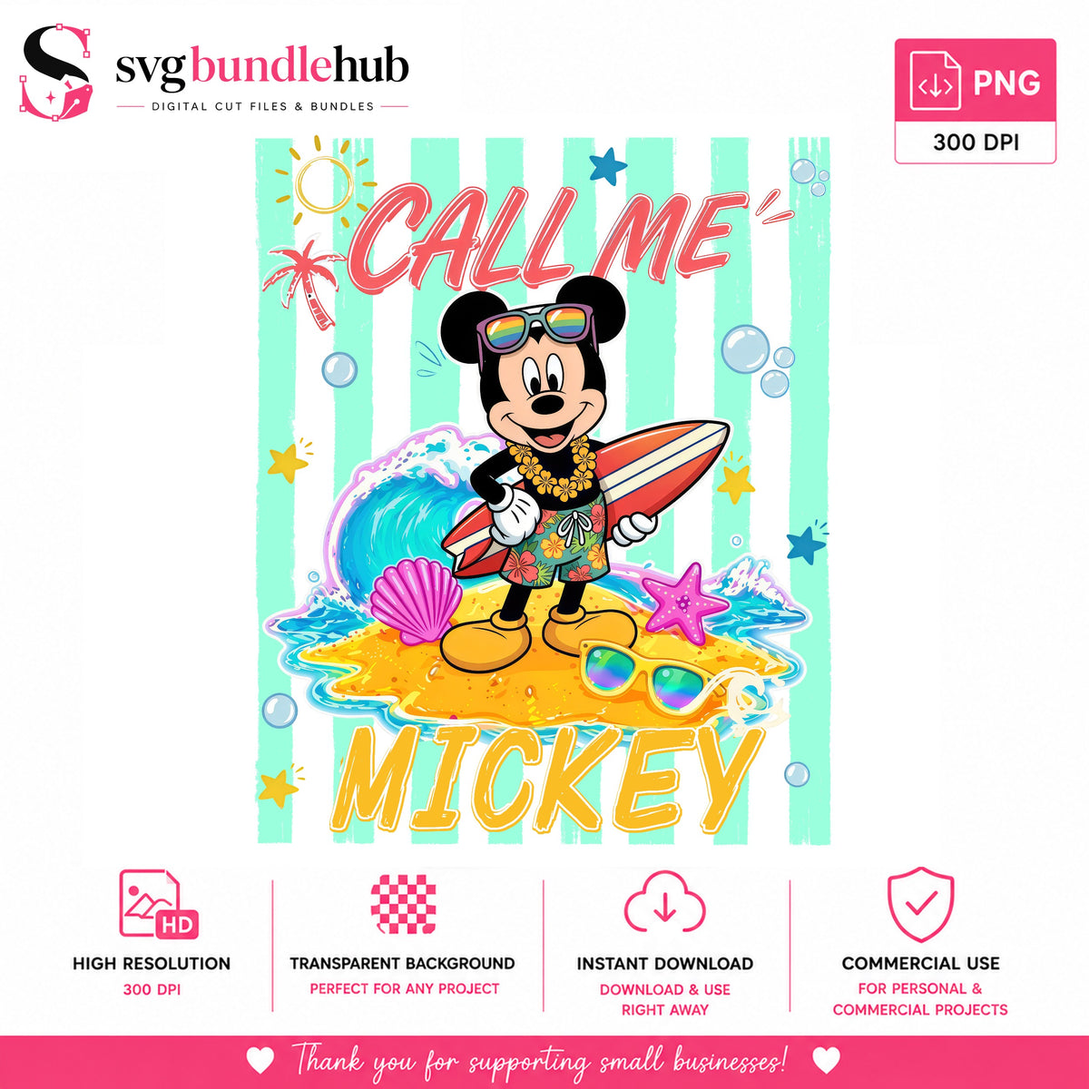 Mickey Surfer Call Me Summer PNG | SvgBundleHub