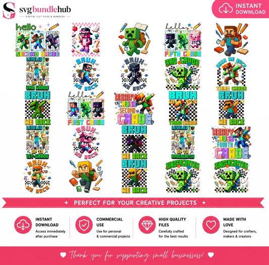 Minecraft Back to School Grade Bundle PNG | SvgBundleHub