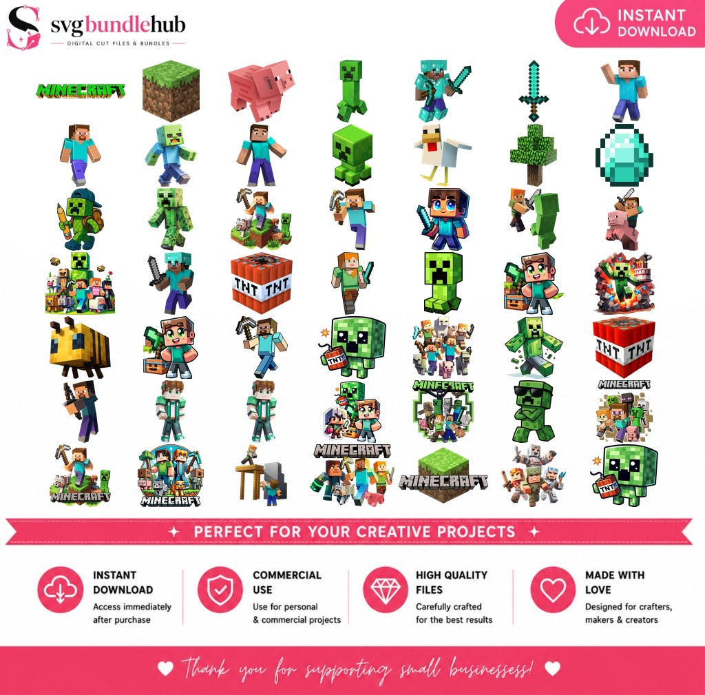 Minecraft Characters Bundle PNG | SvgBundleHub