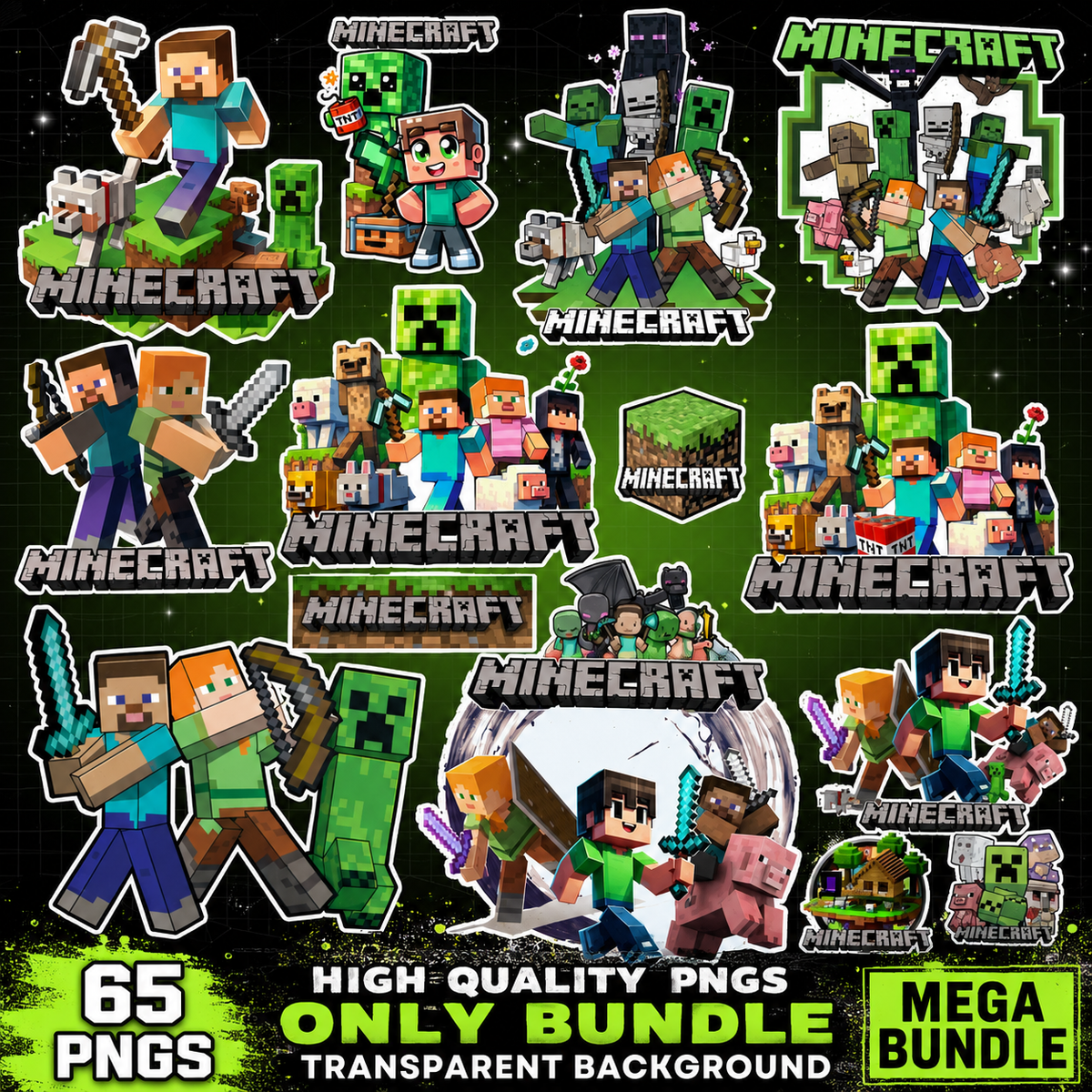 Minecraft Characters PNG Mega Bundle | SvgBundleHub