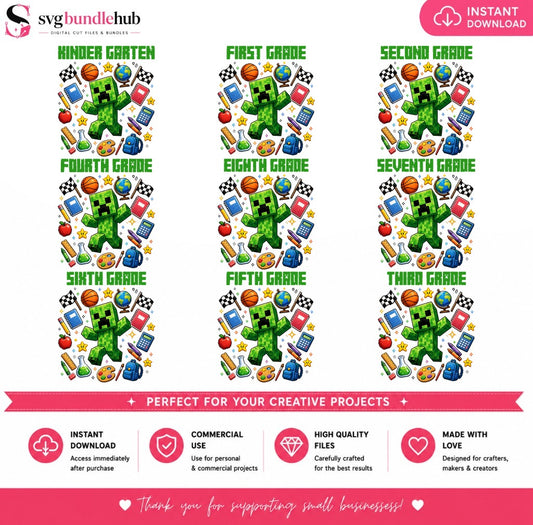 Minecraft Creeper Back to School PNG | SvgBundleHub