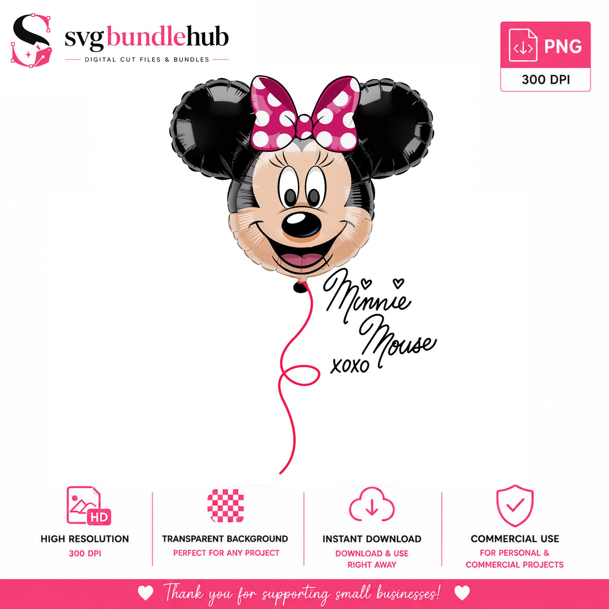Minnie Mouse Balloon XOXO PNG | SvgBundleHub