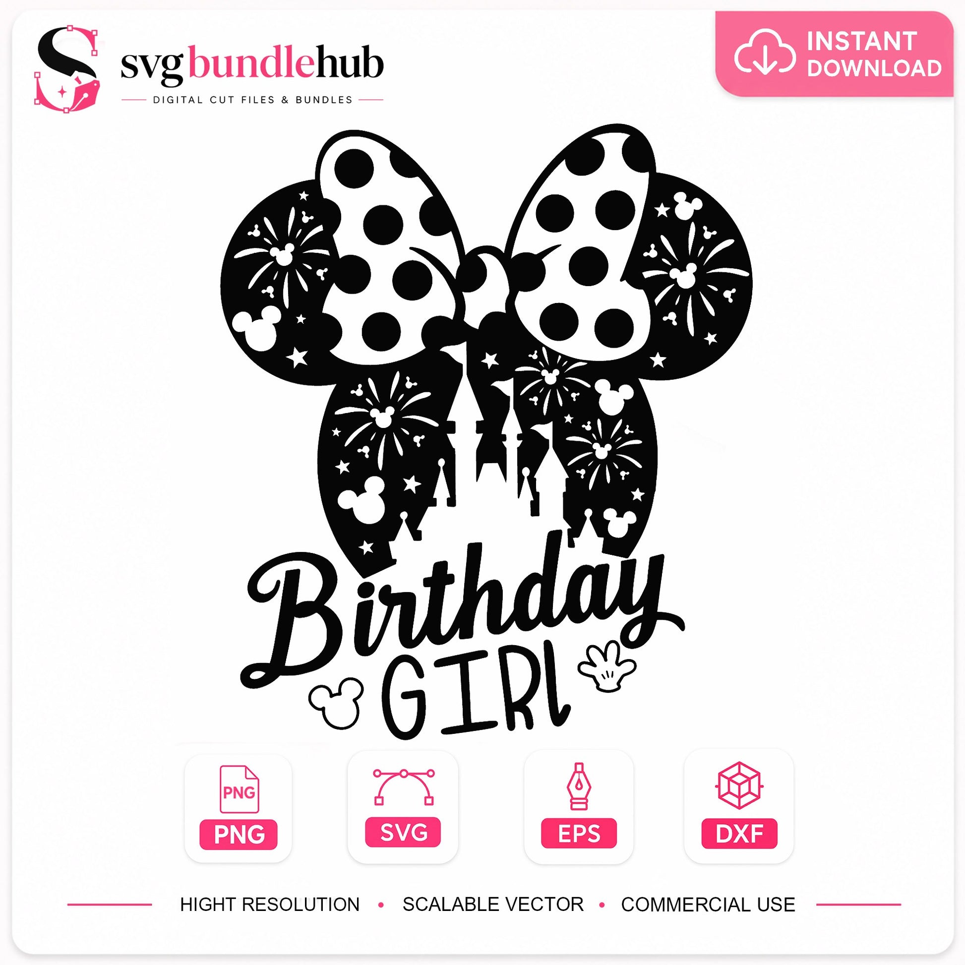 Minnie Mouse Birthday Girl SVG, Disney Castle SVG PNG, Birthday SVG