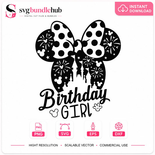 Minnie Mouse Birthday Girl SVG, Disney Castle SVG PNG, Birthday SVG