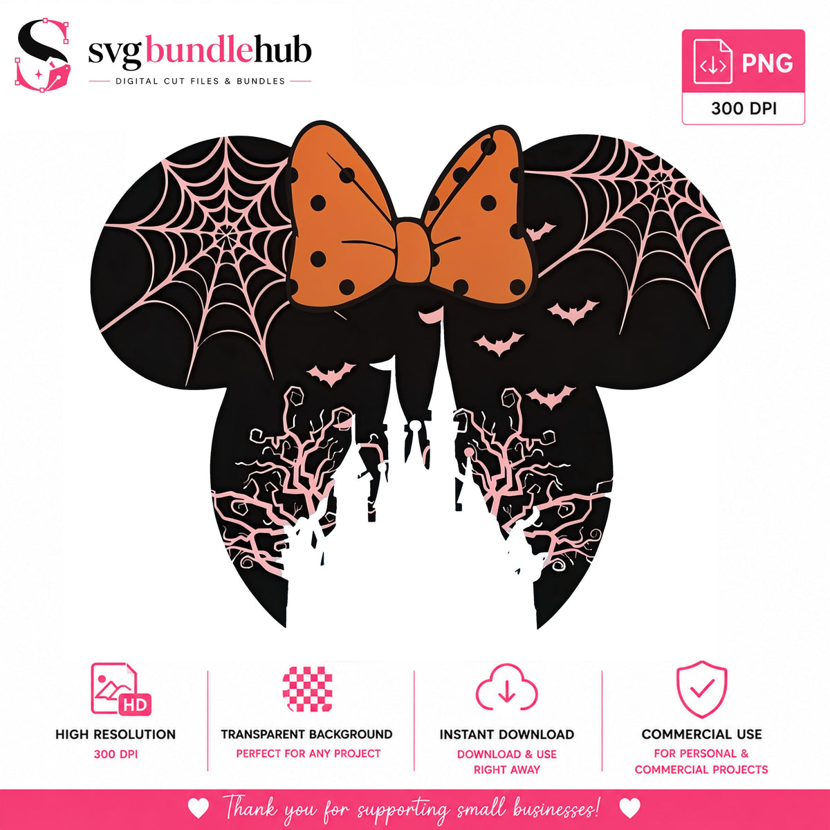 Minnie Mouse Halloween PNG, Spooky Bow | SvgBundleHub
