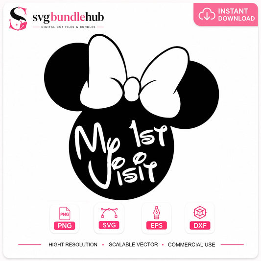 Minnie Mouse My First Visit SVG, Disney Trip SVG PNG, Mickey Ears SVG