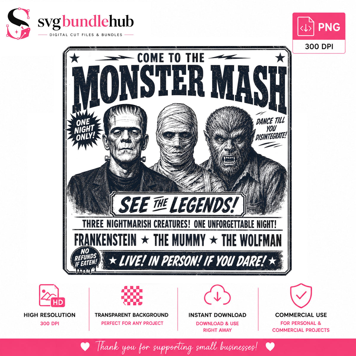 Monster Mash Frankenstein Wolfman Mummy PNG | SvgBundleHub