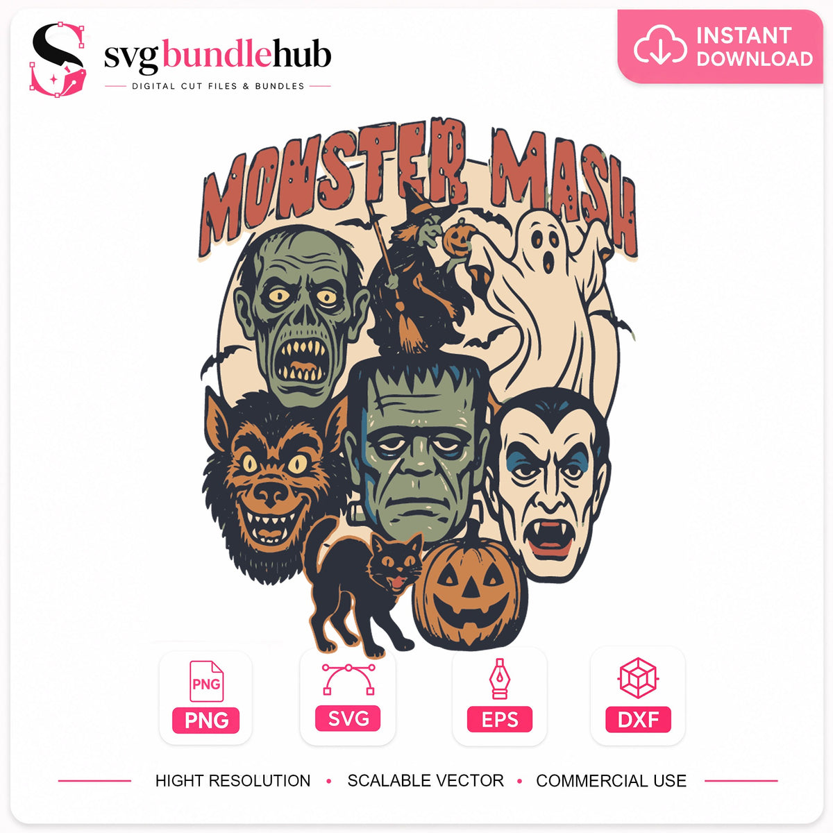 Monster Mash SVG, Vintage Halloween Creature Vinyl Clipart