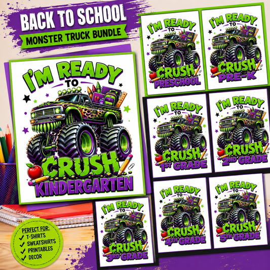 Monster Truck Back to School PNG Bundle | SvgBundleHub