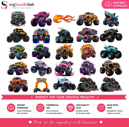 Monster Truck Bundle PNG, Wild Ride Designs | SvgBundleHub