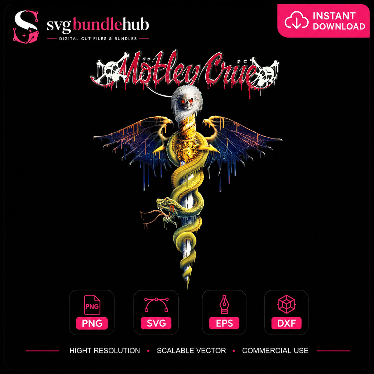 Motley Crue Dr Feelgood Snake Skull Wing Rock PNG