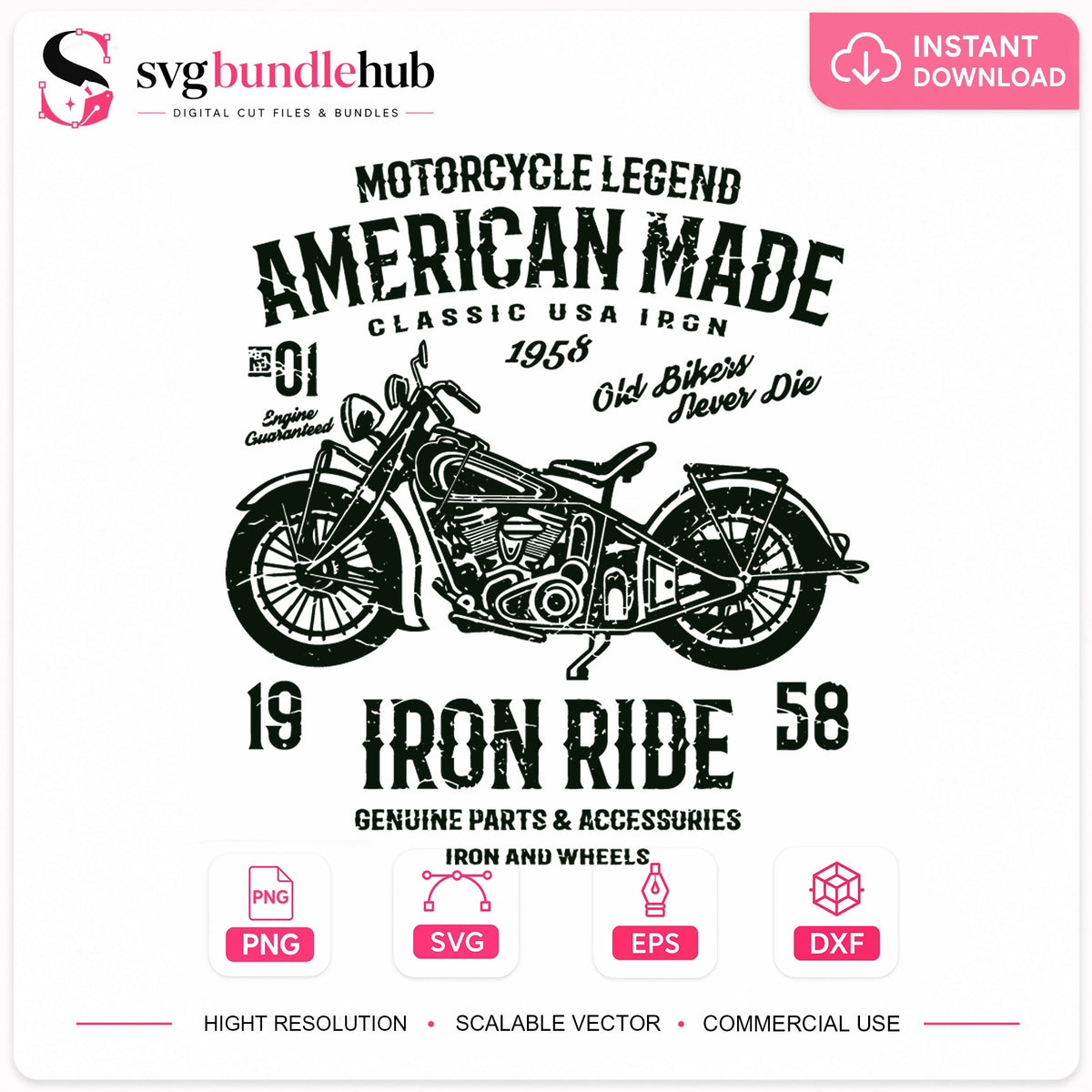 Motorcycle Legend American Made SVG, Craft File Design v4