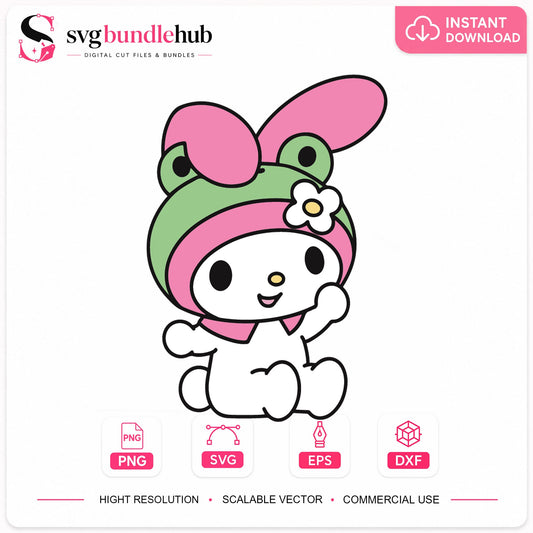 My Melody Frog Hat Flower SVG, Sanrio Cricut Cut File Design