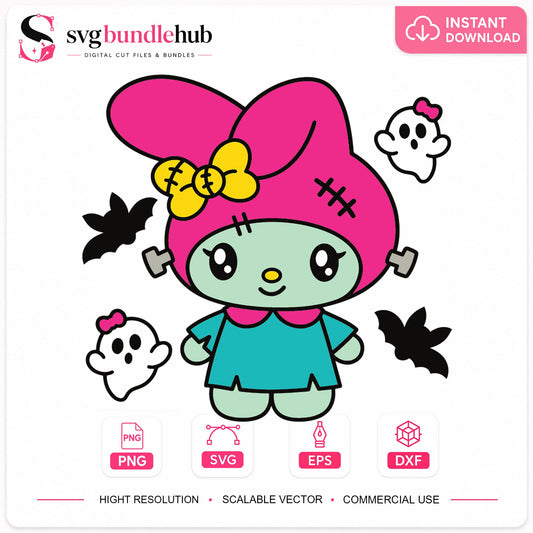 My Melody Halloween Frankenstein Cricut Cut File SVG