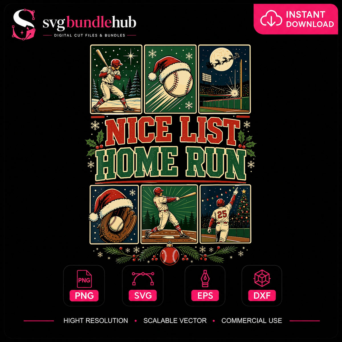 Nice List Home Run Christmas Baseball Player PNG