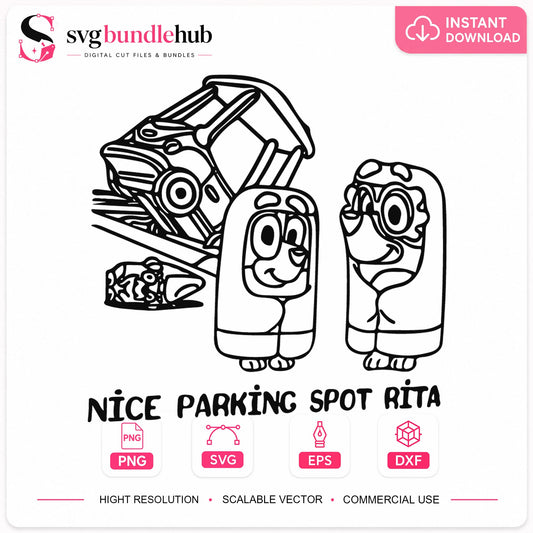 Nice Parking Spot Rita Bluey SVG, Funny Car Crash Clipart