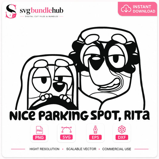 Nice Parking Spot Rita Bluey SVG, Funny Duo Car Clipart