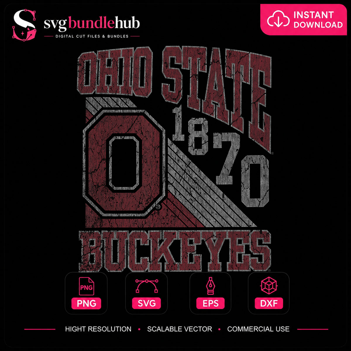 Ohio State Buckeyes 1870 Distressed Grunge Vintage PNG