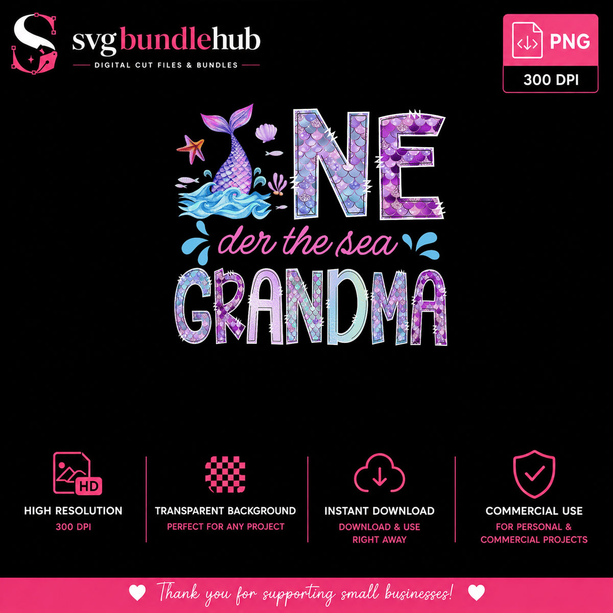 One Der The Sea Grandma PNG, Mermaid Birthday PNG, Grandma PNG
