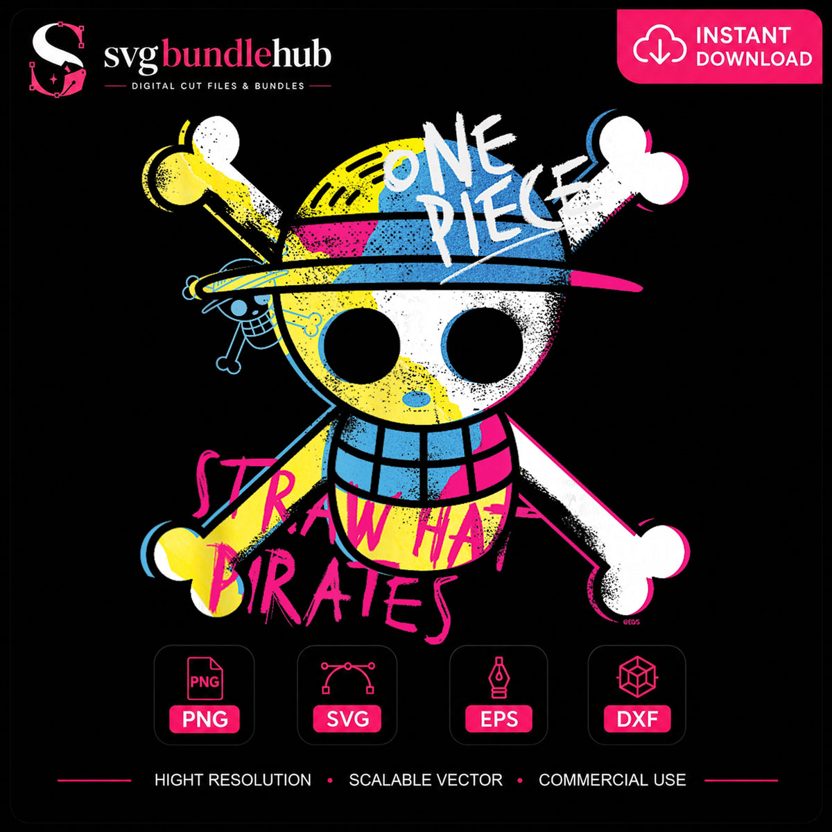 One Piece Straw Hat Pirates Skull Logo Grunge Clipart PNG
