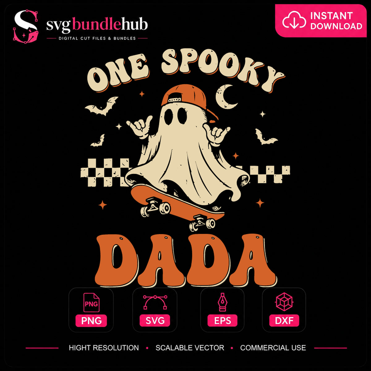 One Spooky Dada Ghost Skateboard Halloween PNG