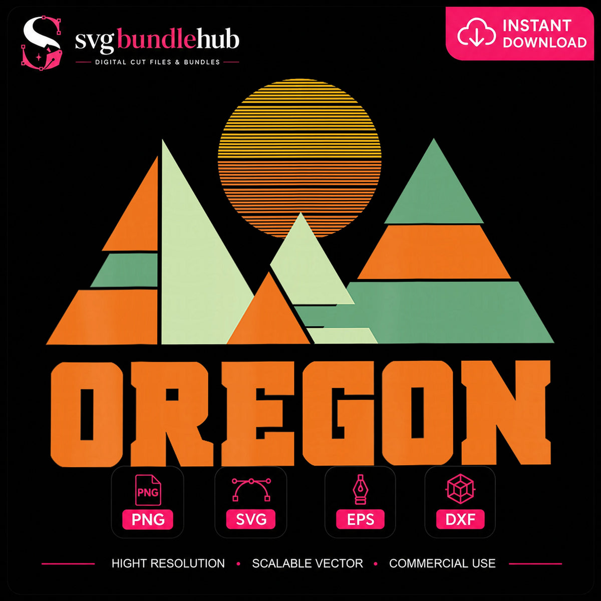 Oregon Mountain Geometric Retro Sunset State Pride PNG
