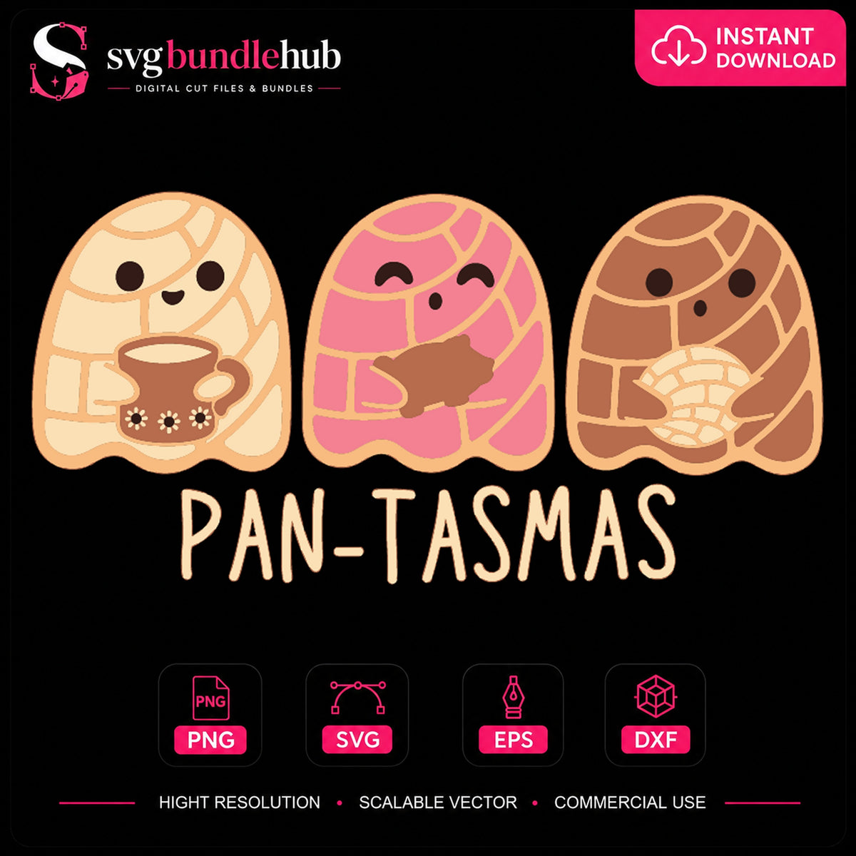 Pan-Tasmas Ghost Bread SVG, Halloween Mexican Clipart