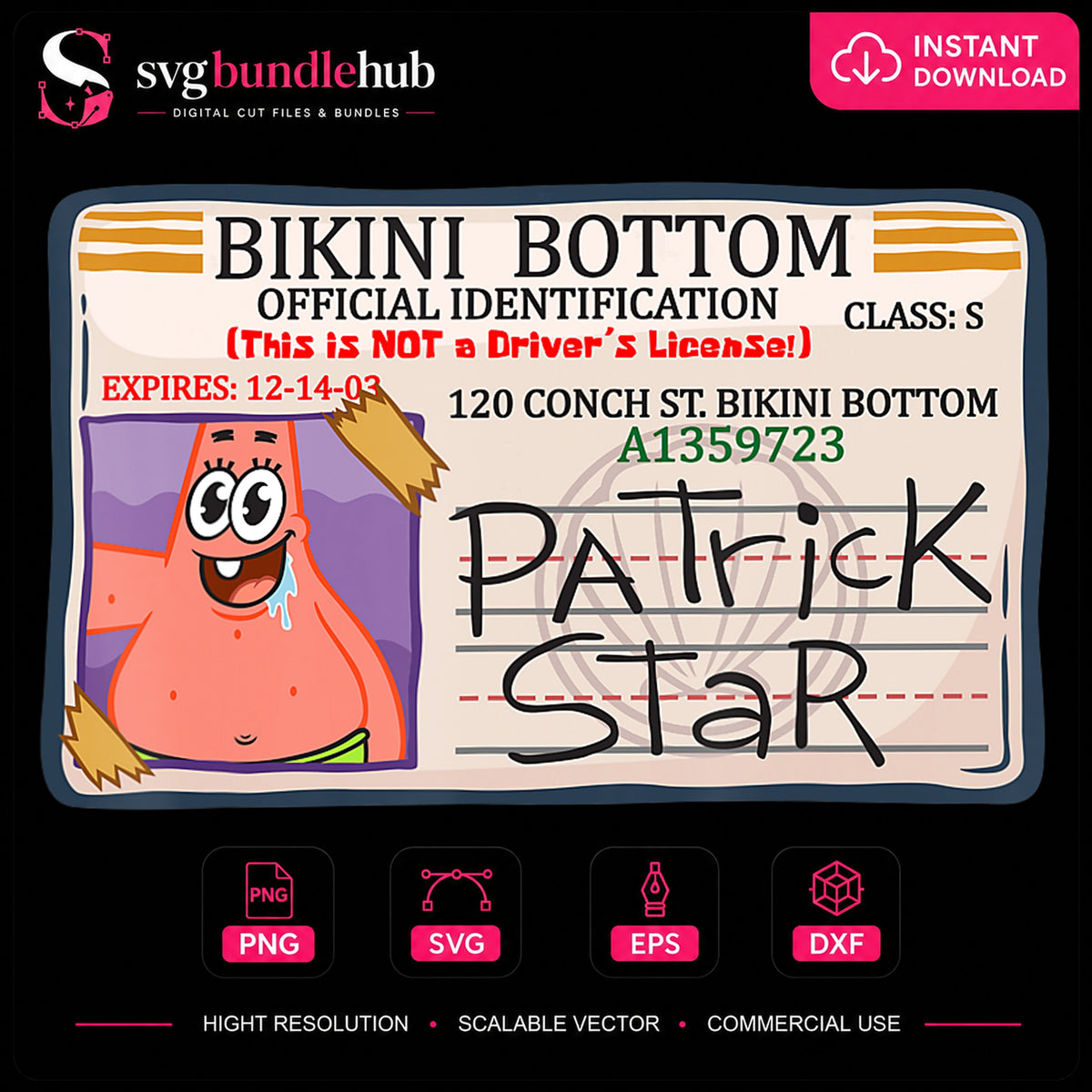 Patrick Star Bikini Bottom ID Card Funny Spongebob PNG