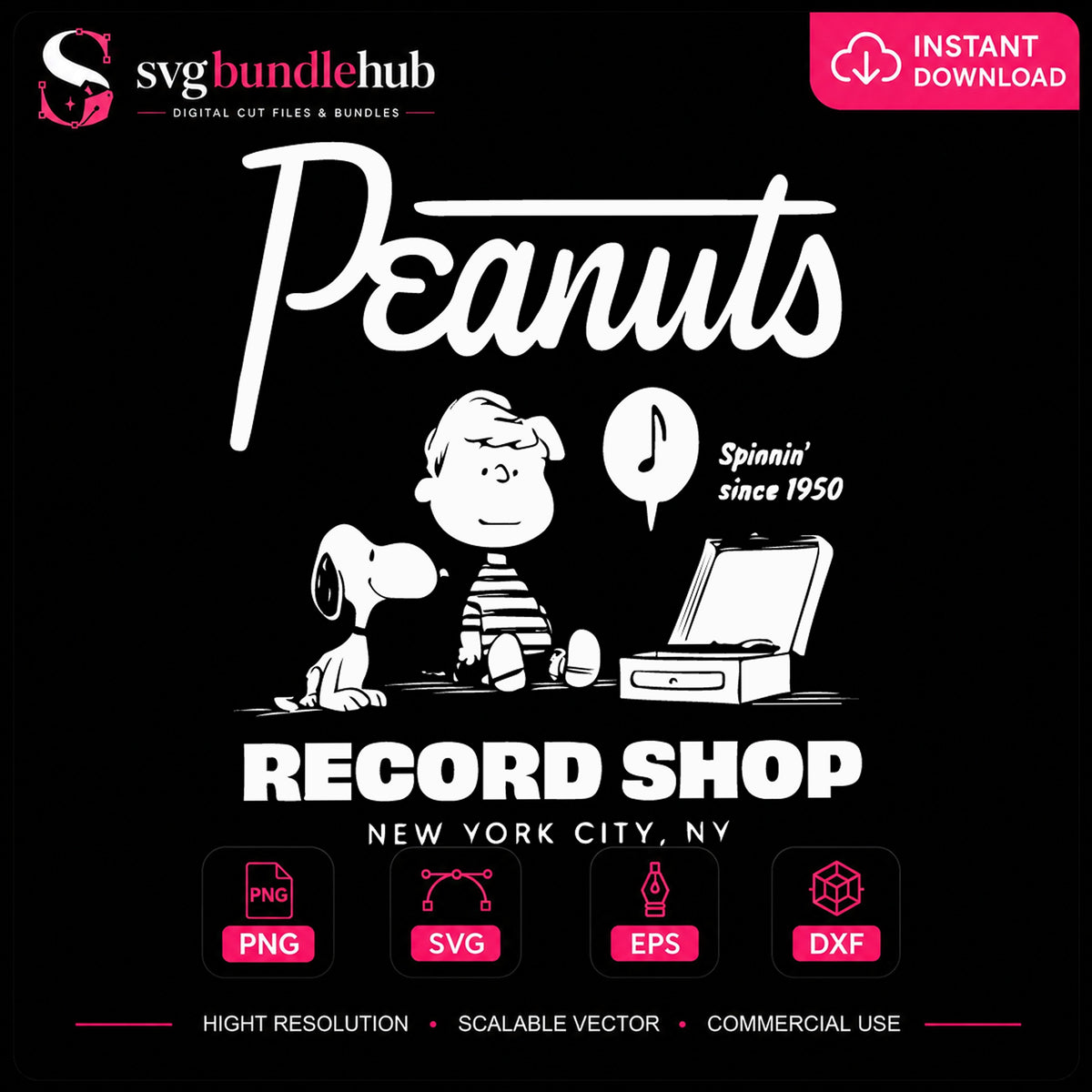 Peanuts Snoopy Record Shop Spinnin Since 1950 PNG