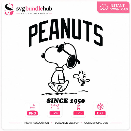 Peanuts Snoopy Woodstock Since 1950 Retro Clipart SVG