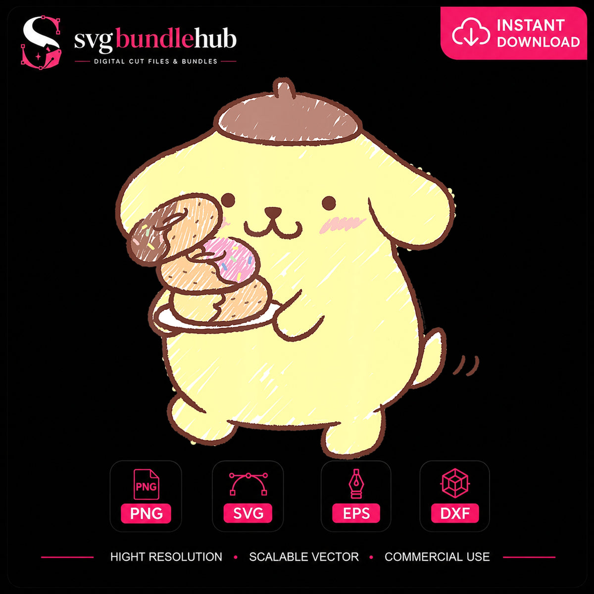 Pompompurin Donuts Beret Kawaii Sanrio Clipart PNG