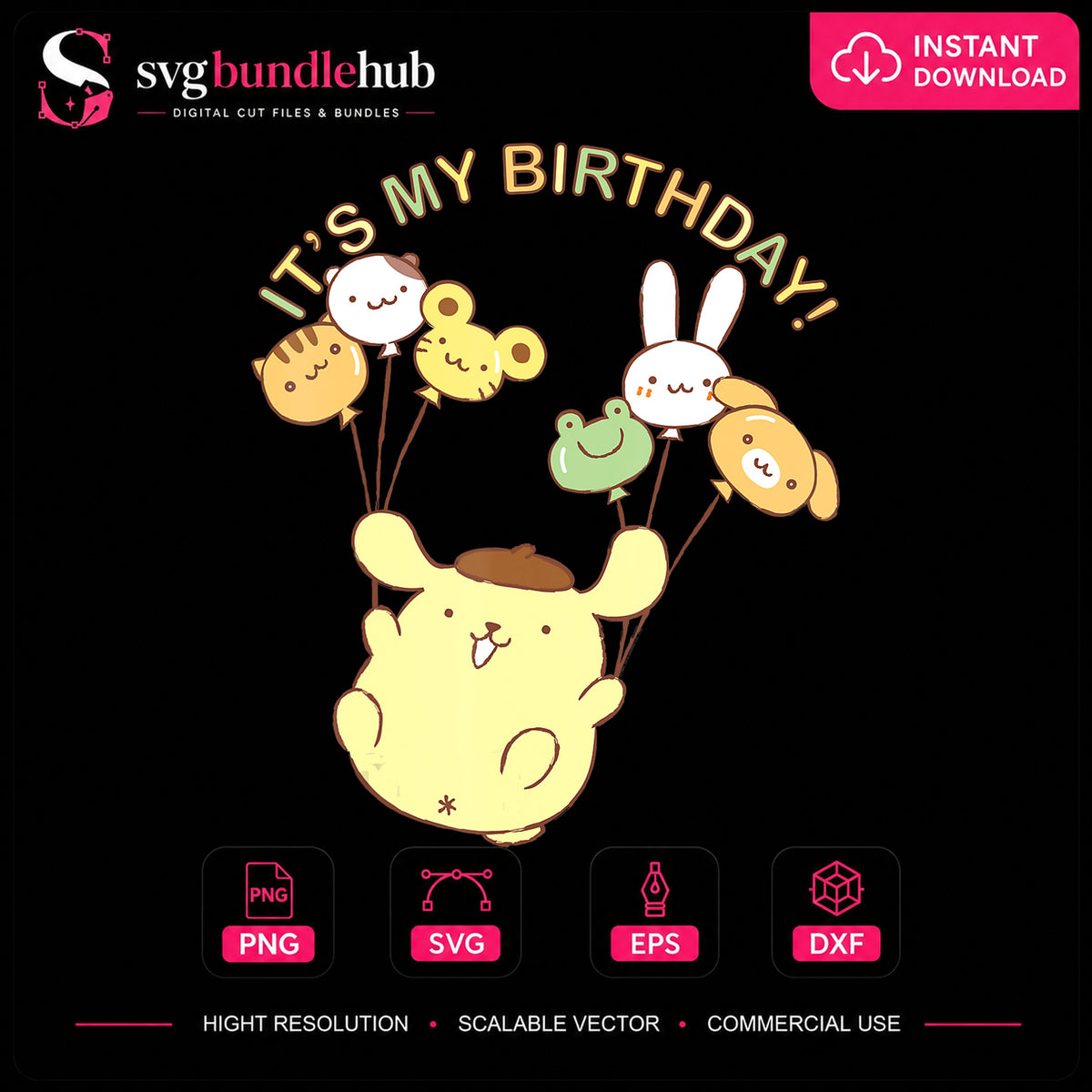 Pompompurin It's My Birthday Balloons Sanrio Clipart PNG