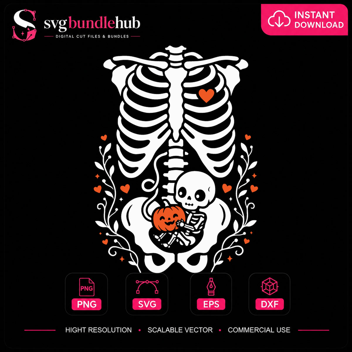 Pregnant Skeleton Baby Pumpkin Halloween Cricut SVG