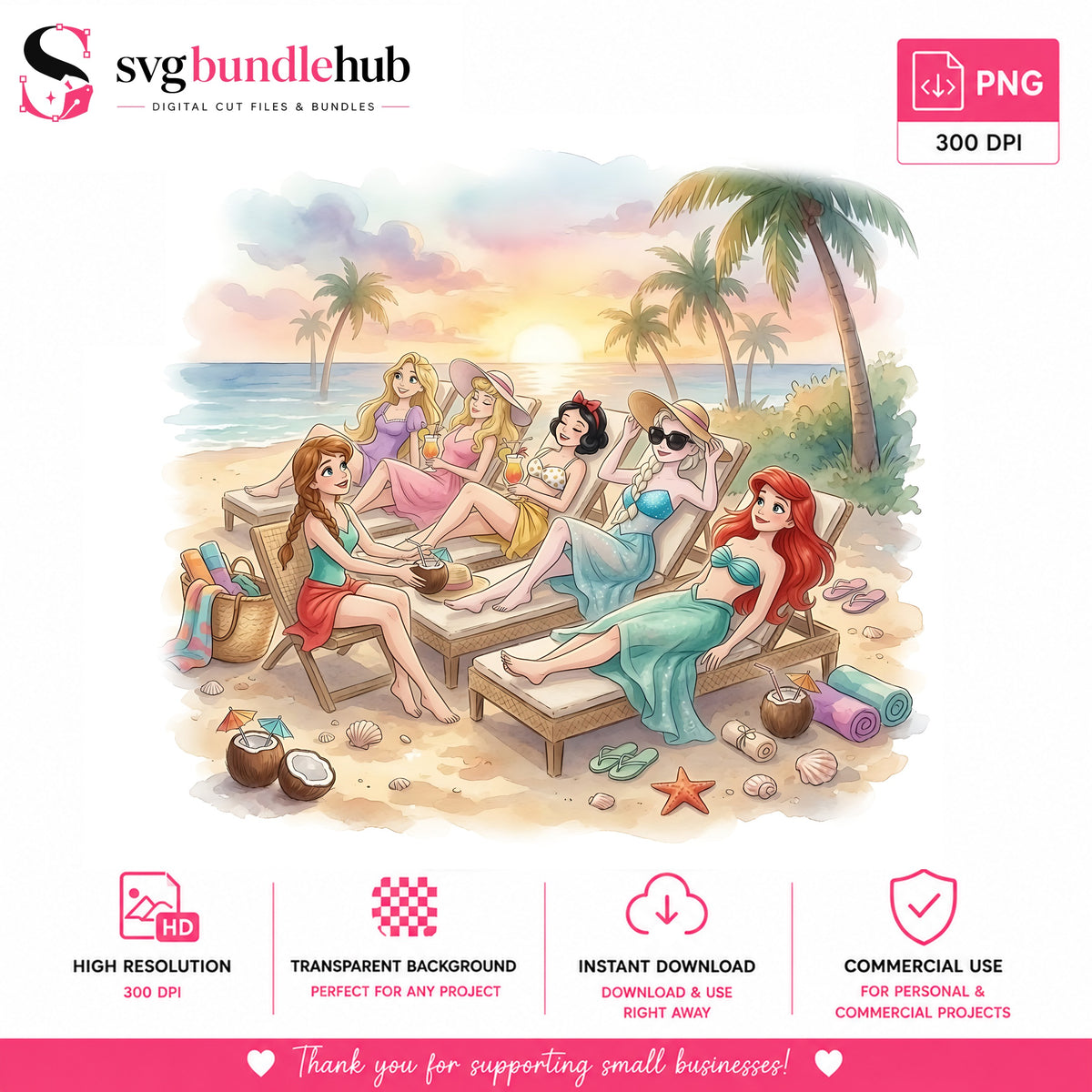 Princess Beach Summer Vacation PNG | SvgBundleHub