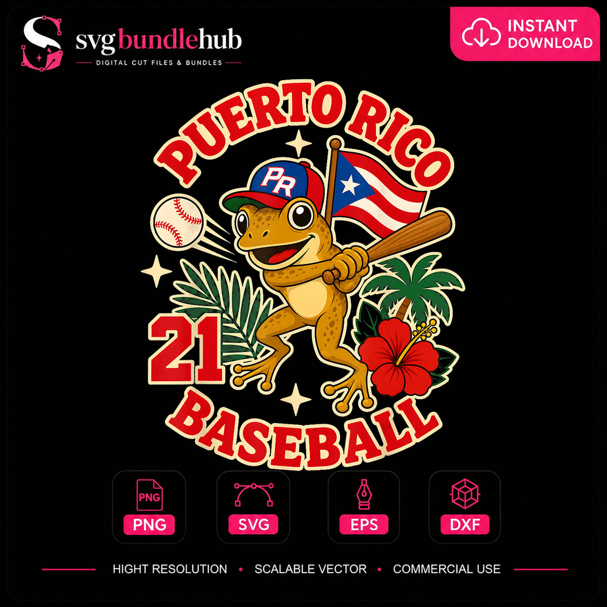 Puerto Rico Baseball Coqui Frog Flag Number 21 PNG