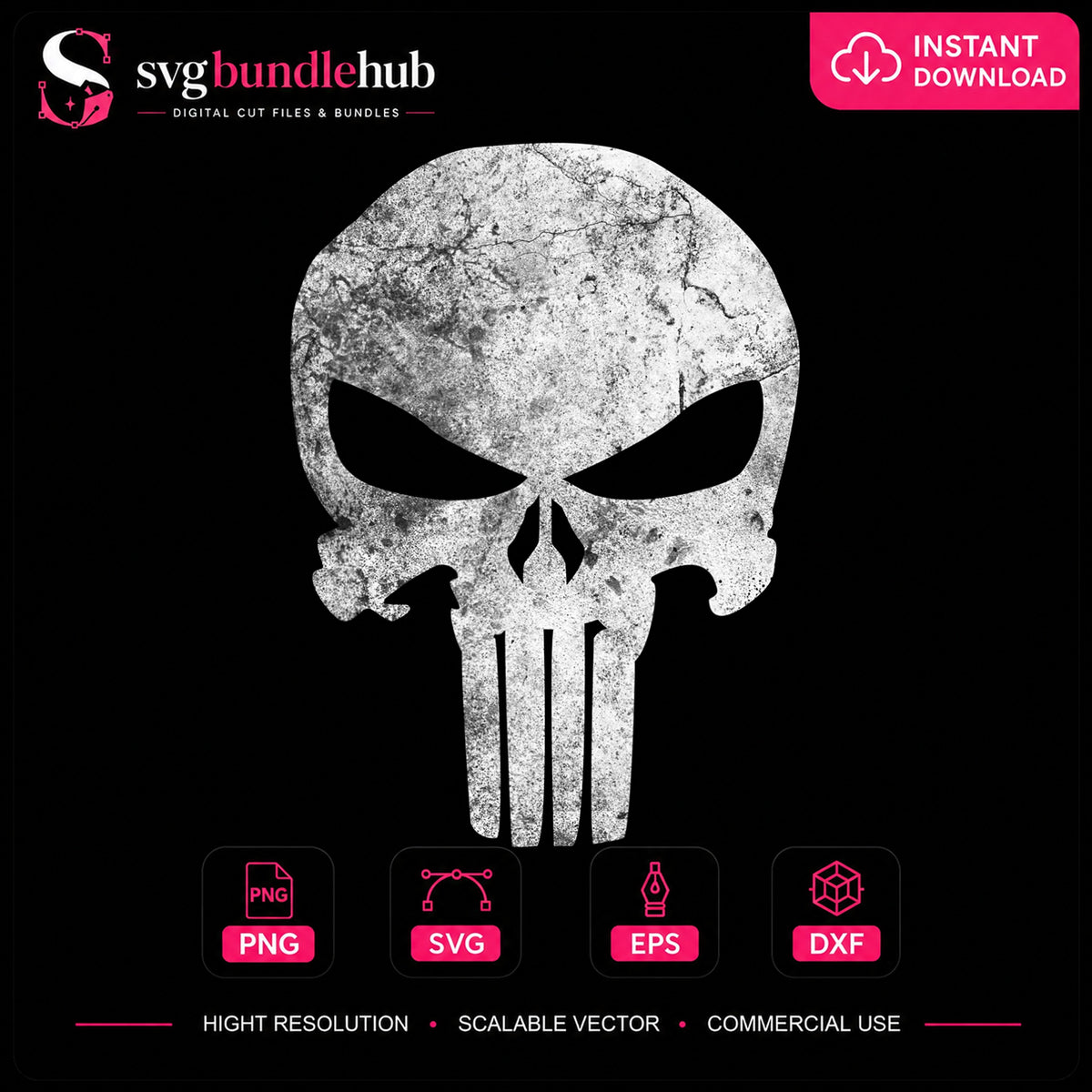 Punisher Skull Grunge Distressed Vintage Clipart PNG