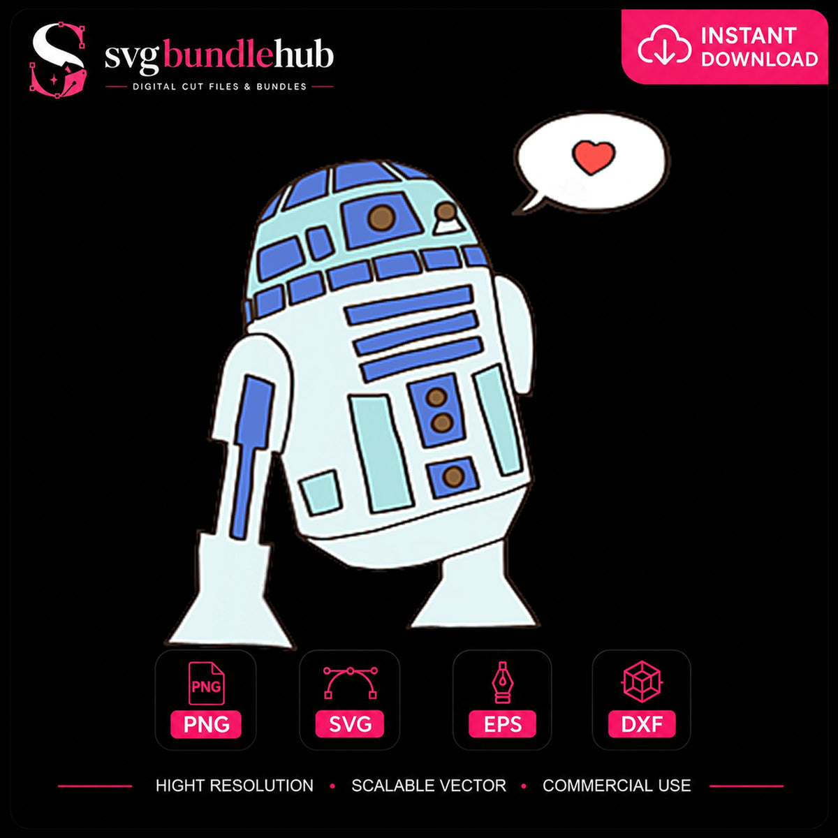 R2-D2 Love Heart Speech Bubble Star Wars Droid PNG