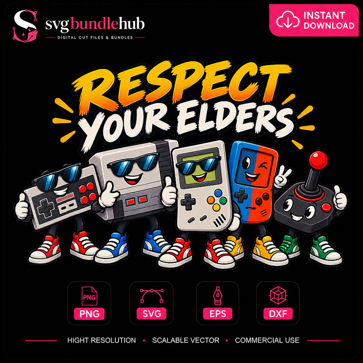Respect Your Elders Retro Gaming Controllers Funny PNG