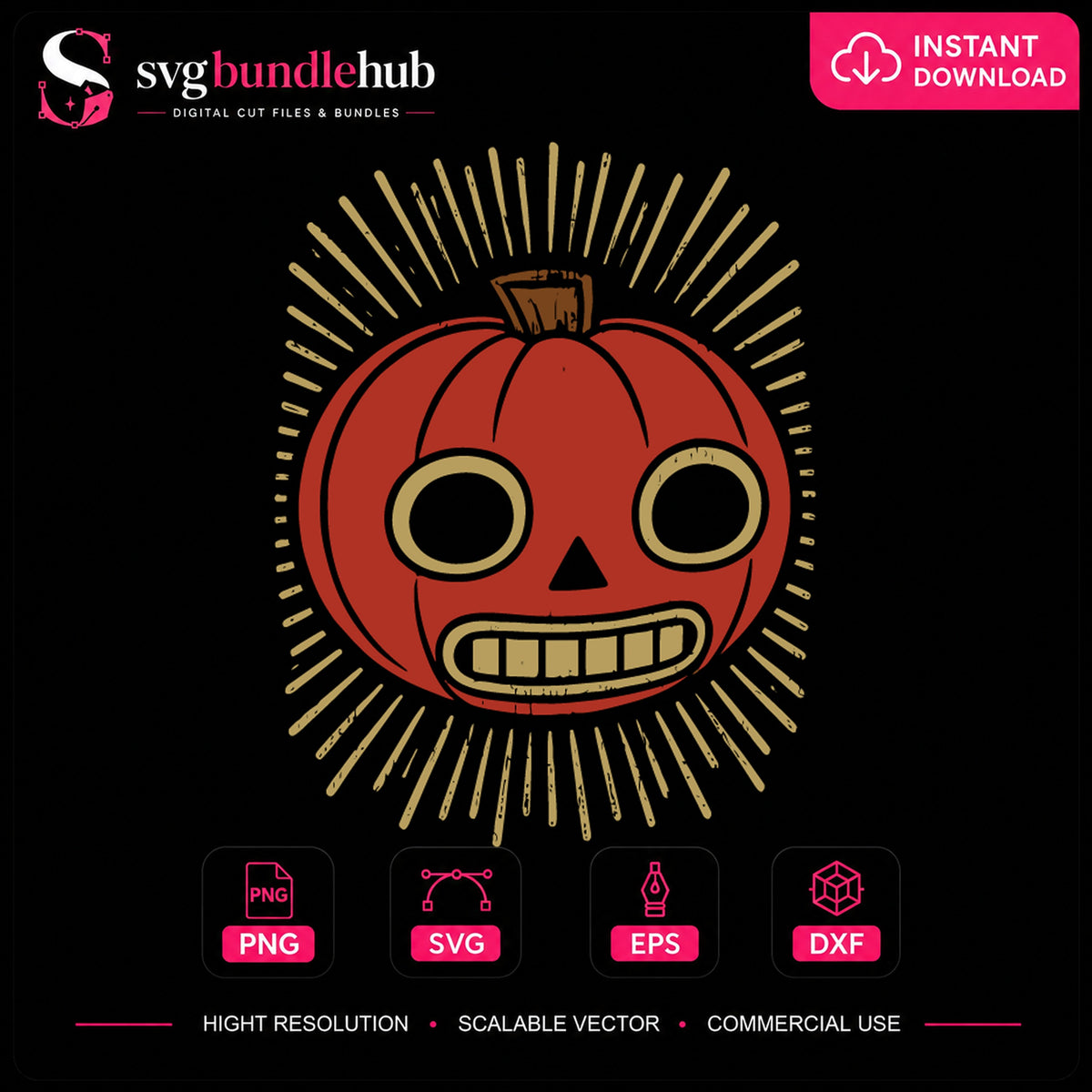 Retro Halloween Pumpkin Jack-O-Lantern Sunburst PNG