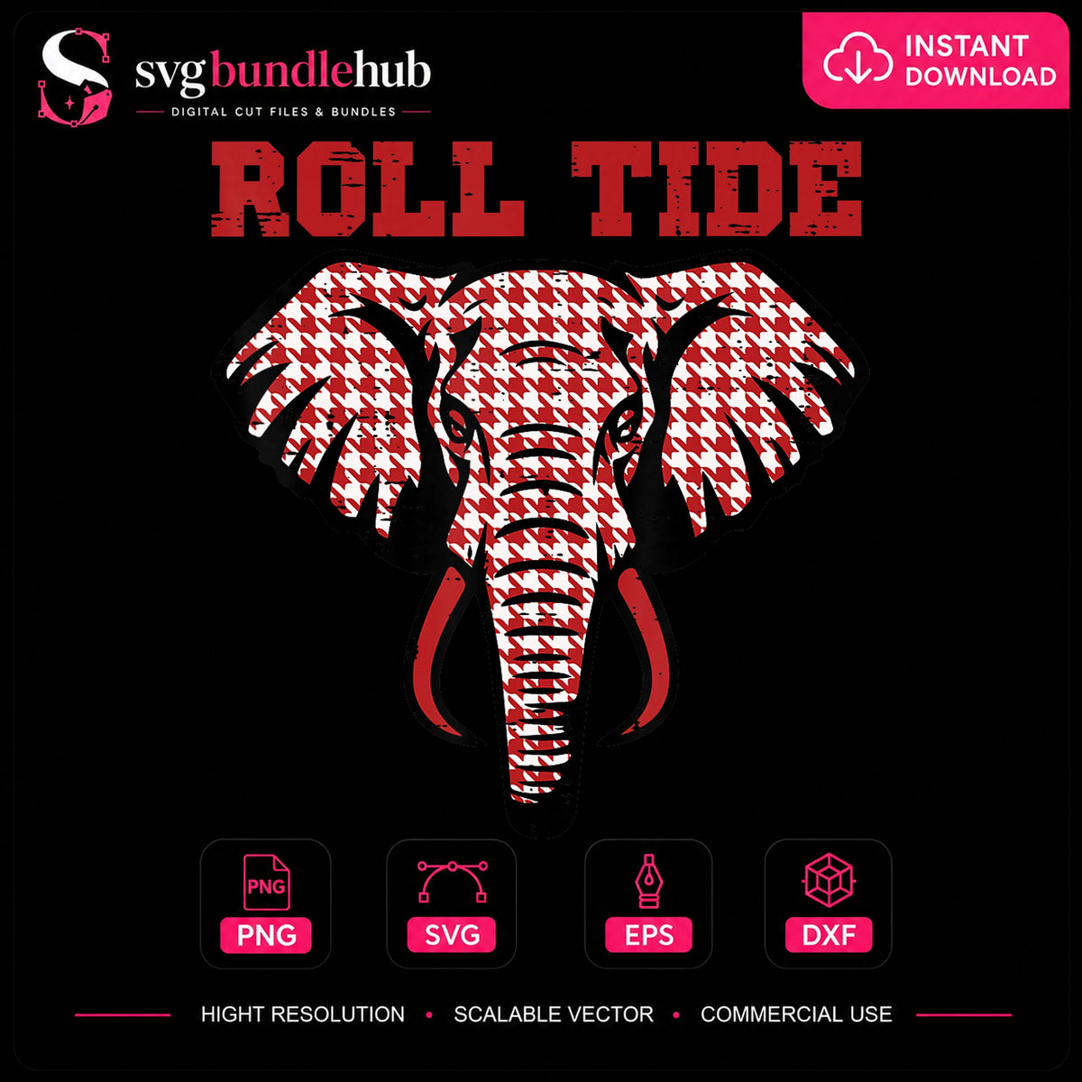 Roll Tide Houndstooth Elephant Alabama Football PNG