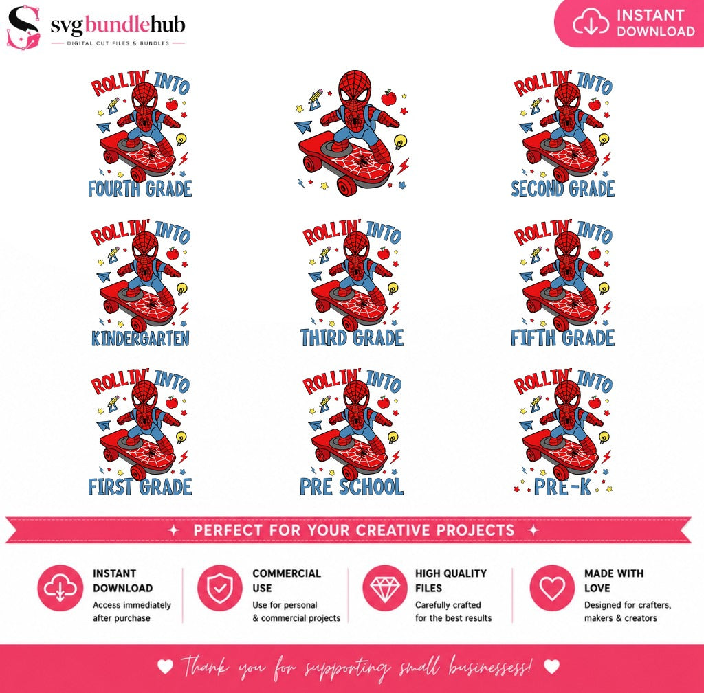 Rollin Into School Spiderman PNG | SvgBundleHub