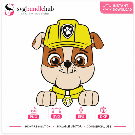 Rubble Paw Patrol Peeking SVG, Kids Cricut Cut File Clipart