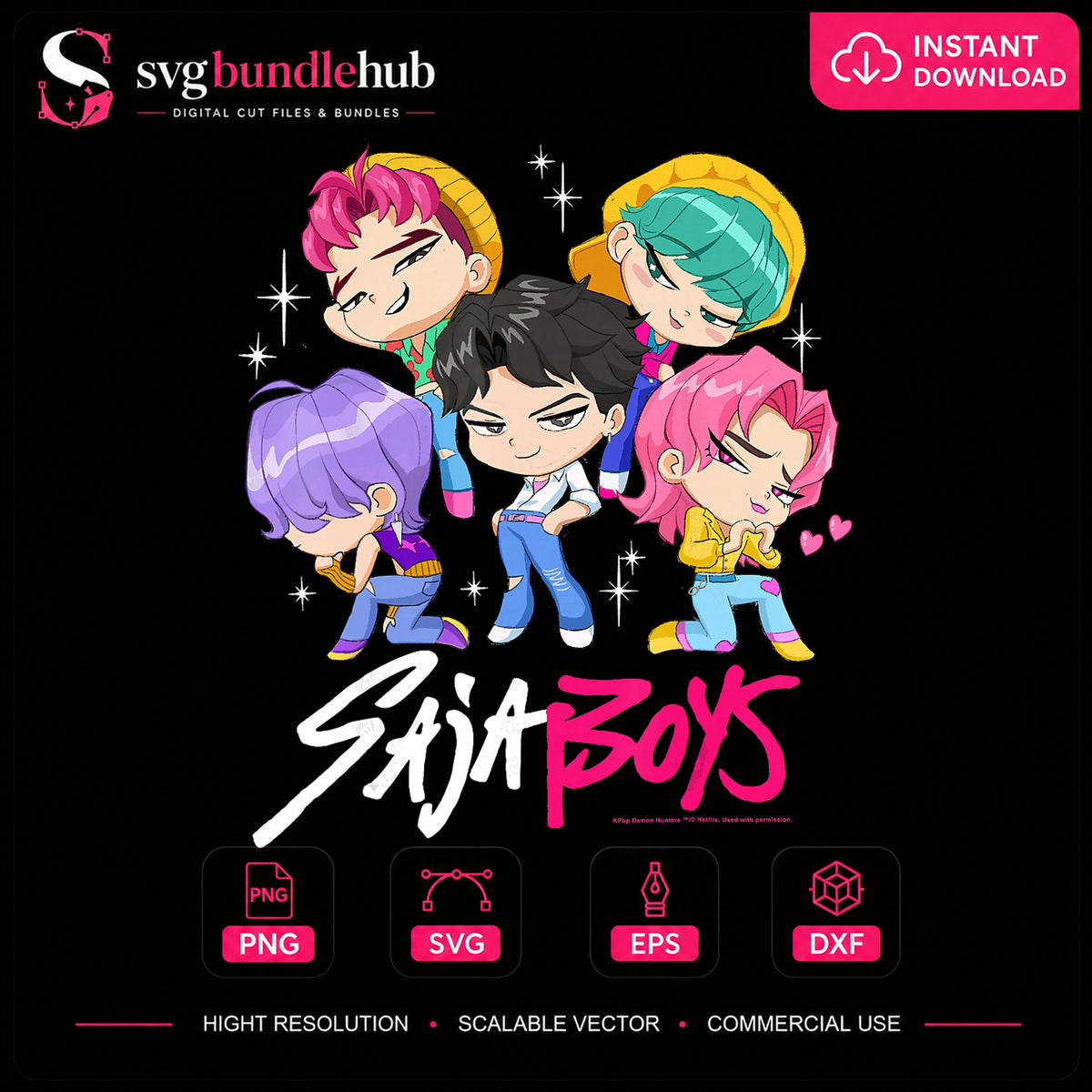 Saja Boys Chibi Kpop Group Characters Clipart PNG