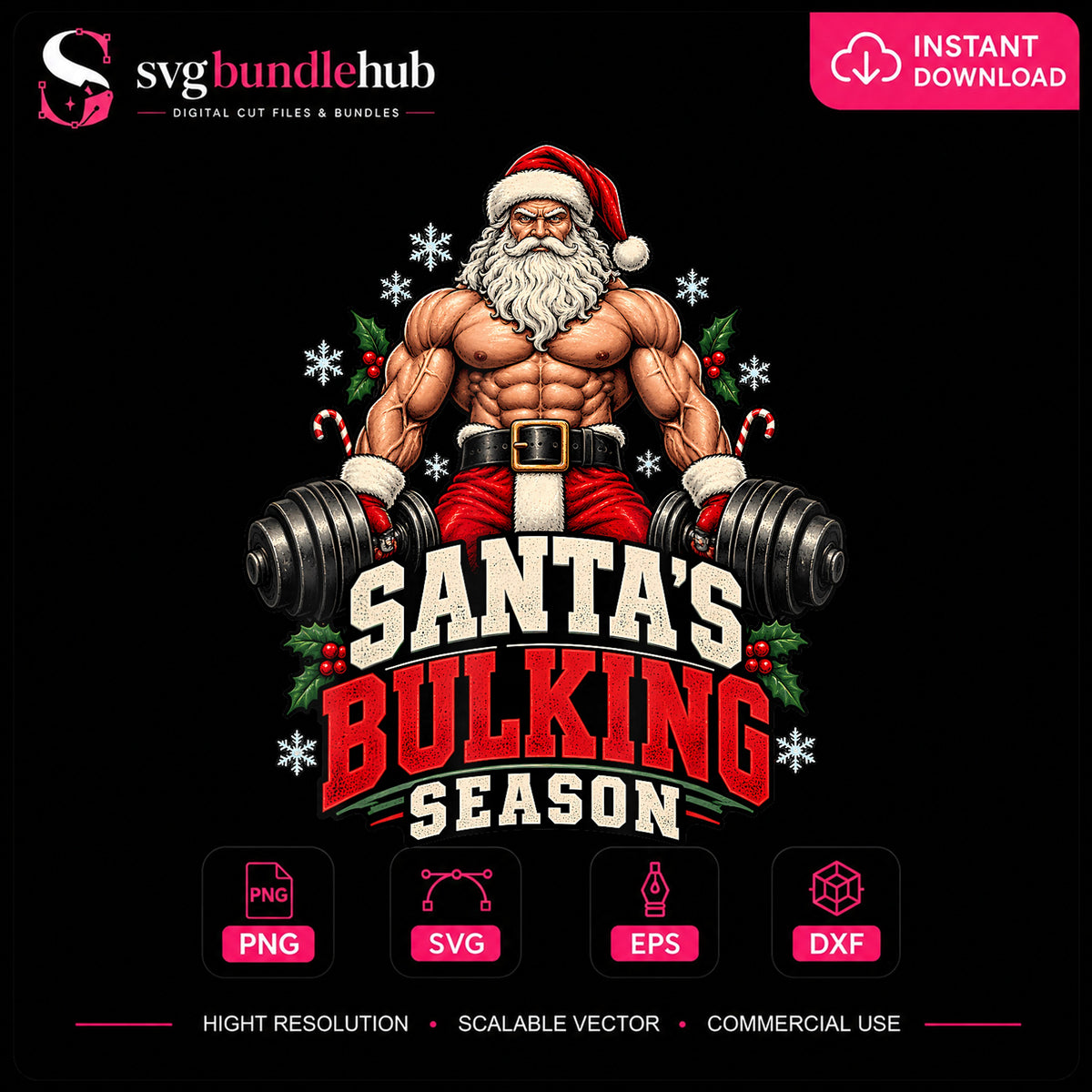 Santa's Bulking Season Gym Weightlifting Christmas PNG
