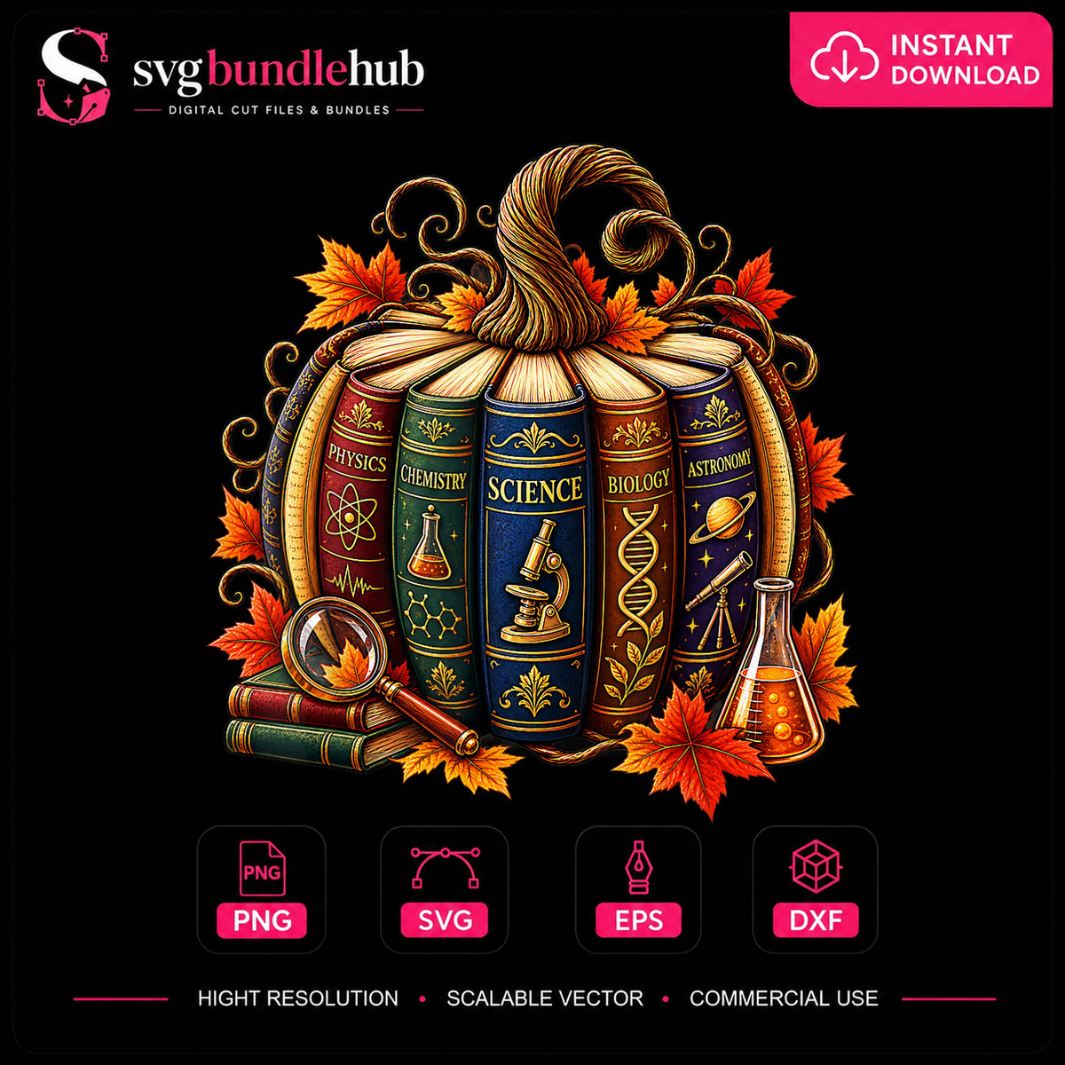 Science Books Pumpkin Fall Autumn Sublimation PNG
