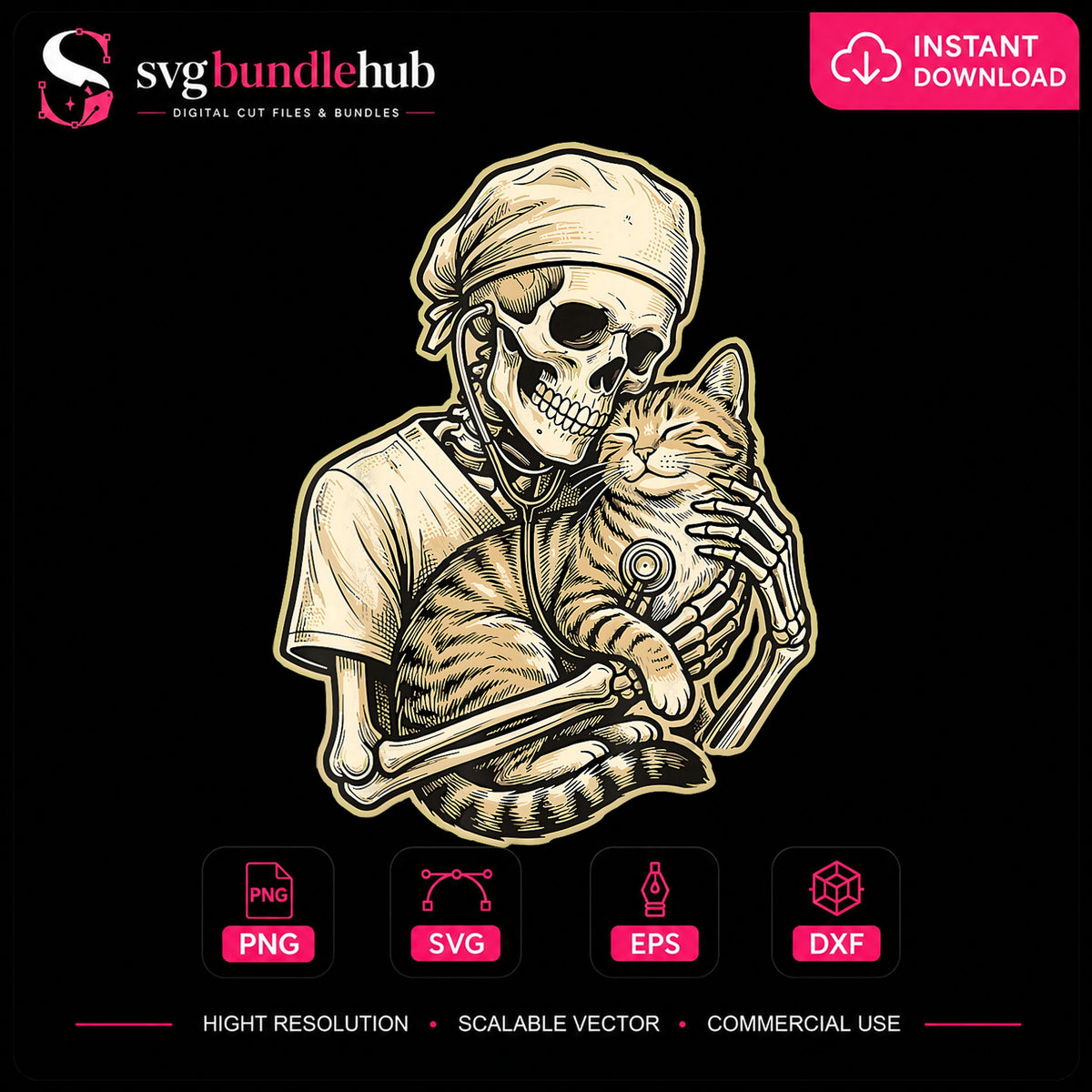 Skeleton Nurse Holding Cat PNG, Vet Medical Sublimation