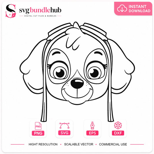 Skye Paw Patrol Face Portrait SVG, Kids Cricut Cut File v2