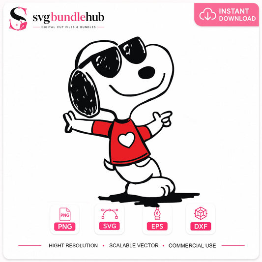 Snoopy Cool Sunglasses Heart Shirt Cricut Clipart SVG