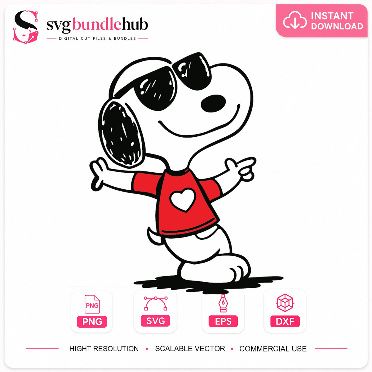 Snoopy Cool Sunglasses Valentine Cricut Cut File SVG